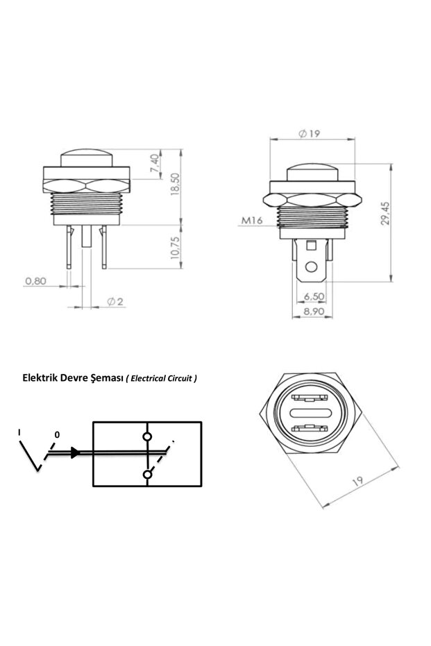 زر معدني صغير مع طرف - لون أحمر - 2
