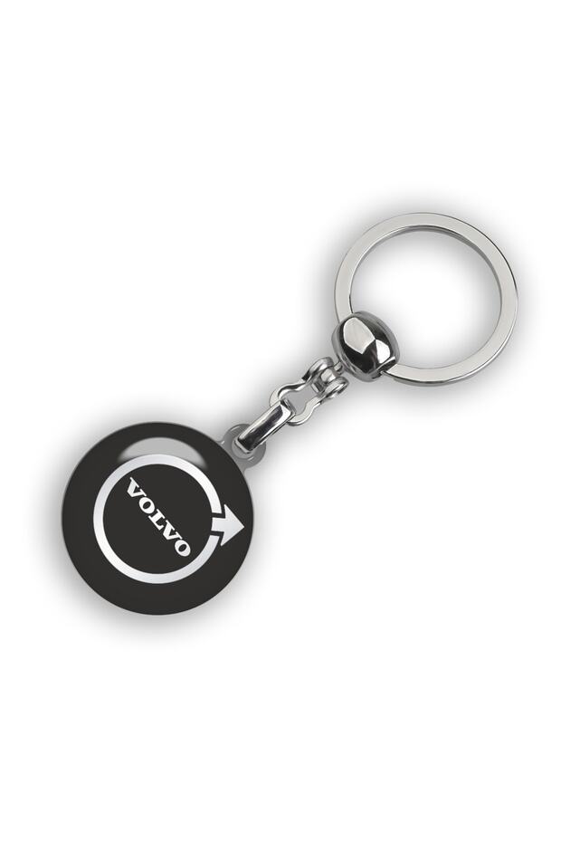 Drop Printed Round Keychain with Volvo Logo. black-chrome Color