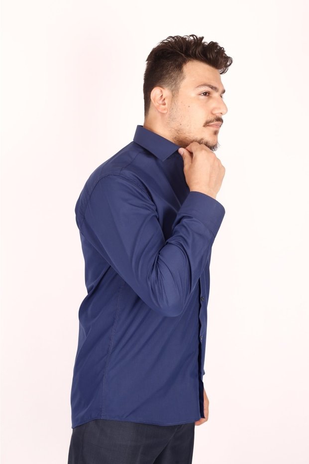 Men's Long Sleeve Navy Blue Classic Cut Shirt