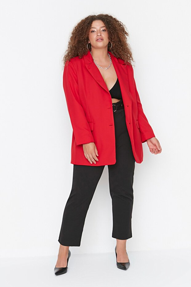 Czarne spodnie z regulowanym paskiem, tkane, w dużym rozmiarze TBBAW23AR00014 - 2