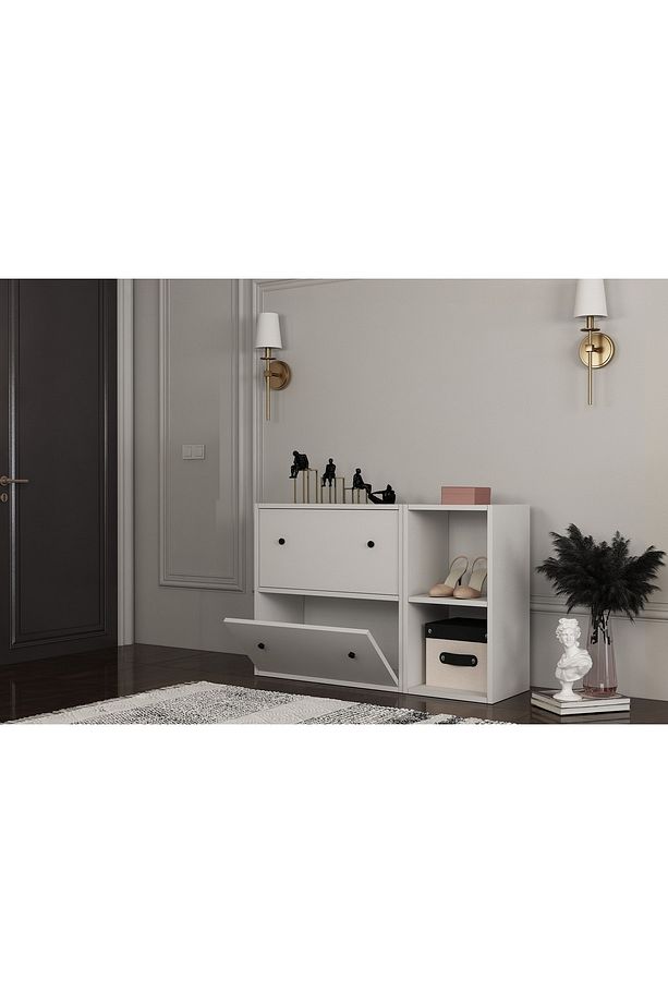Rafli Düser Kapakli Dolapli Ayakkabilik Beyaz 100 Cm Ayk-1044-ç - 3