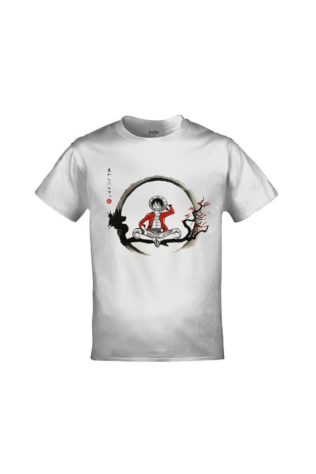 تي شيرت أبيض للجنسين مطبوع عليه قطعة واحدة Monkey D. Luffy Tree