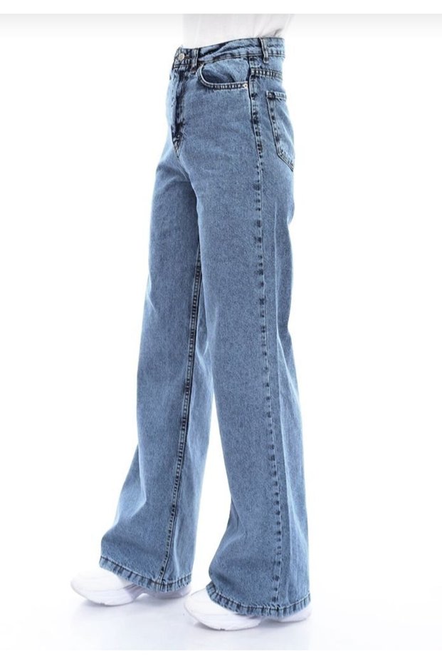 Asya Xs Dark Blue Snow Wash Loose Palazzo Wideleg Jean Power Lycra Women's High Waist