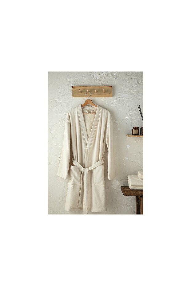 Natural Cotton & Linen Kimono Bathrobe S-m Beige