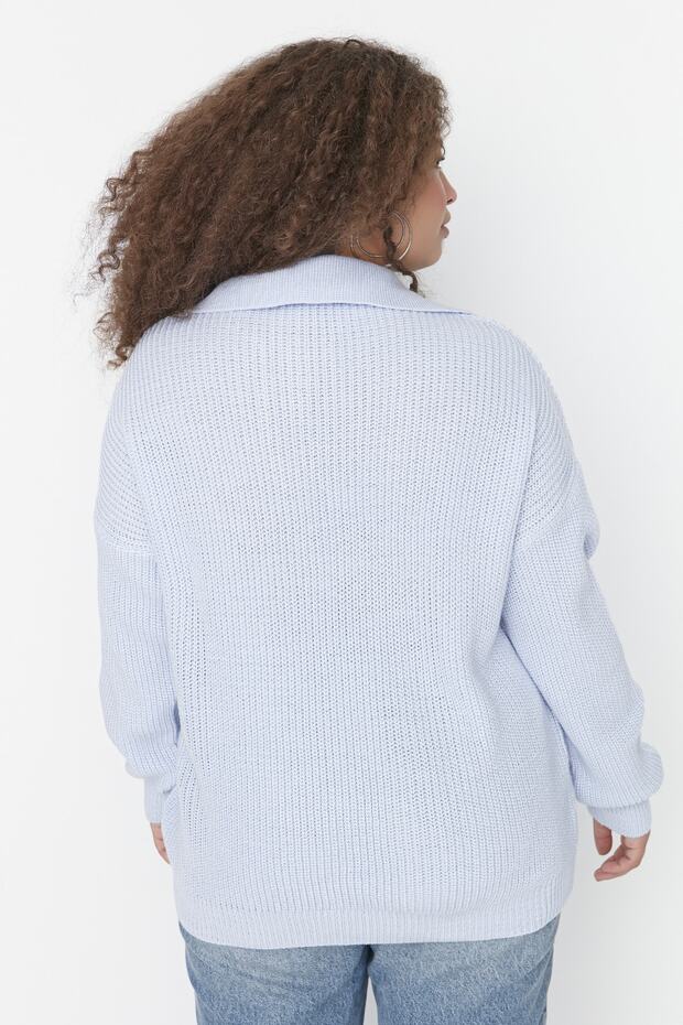 Sweter z kołnierzykiem koszulowym w kolorze liliowym - Thessaloniki Knit TBBAW23AN00081 - 5