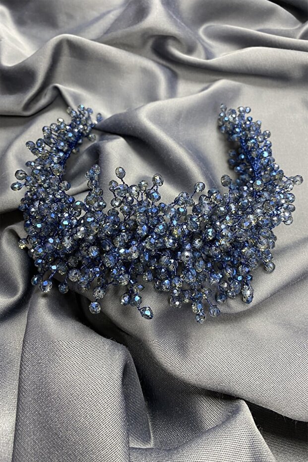 Midnight Blue Pollux Crystal Stone Henna and Bridal Crown for Brides