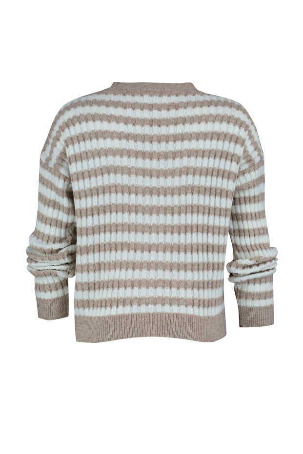 Camel Yumuşak Dokulu Çizgili Triko Hırka TWOAW23HI00266 - 6