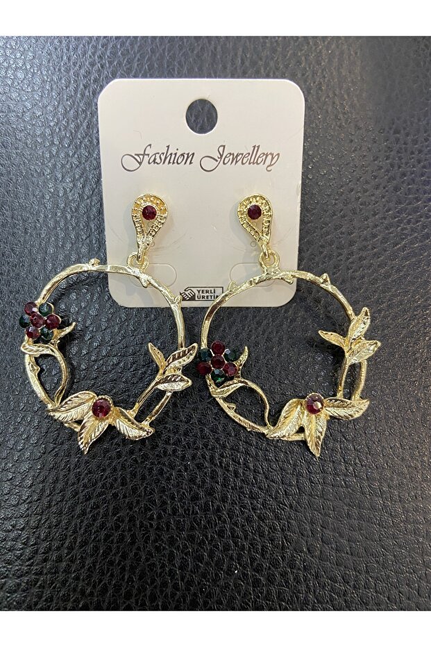 Evening Dress Floral Patterned Bijouterie Earrings