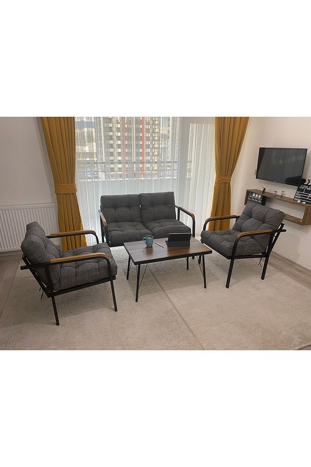 Jüpiter Balkon Bahçe Cafe - Metal Kanepe Koltuk Takımı - 2+1+1 + Sehpa - 3