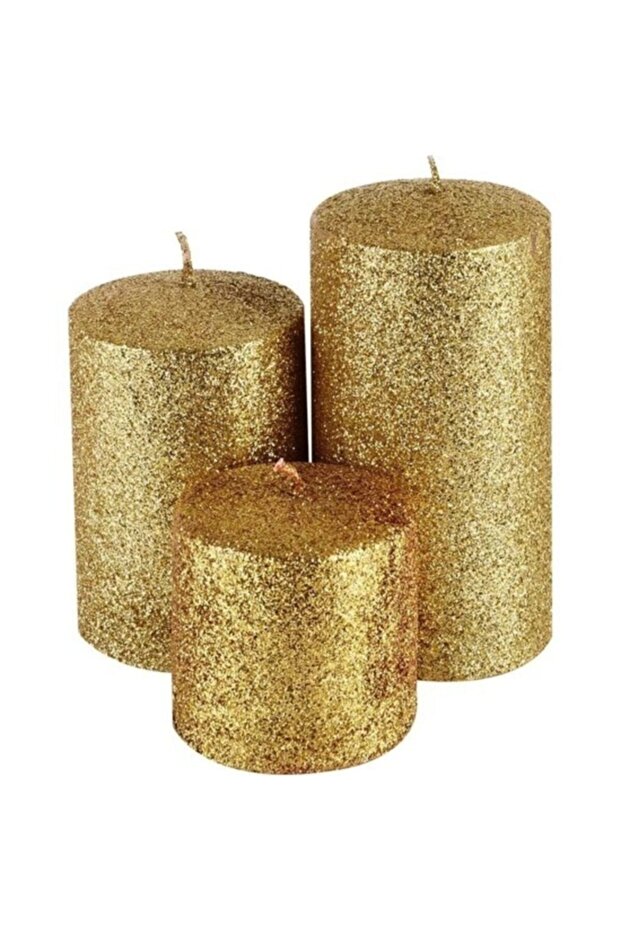 3 Boy Kalın Simli Silindir Sarı Mum - 1