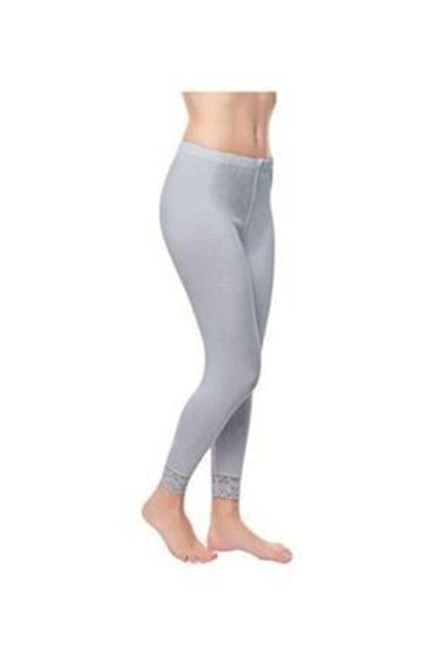 Women's grey lace-trimmed lycra modal long leggings - pack of 3