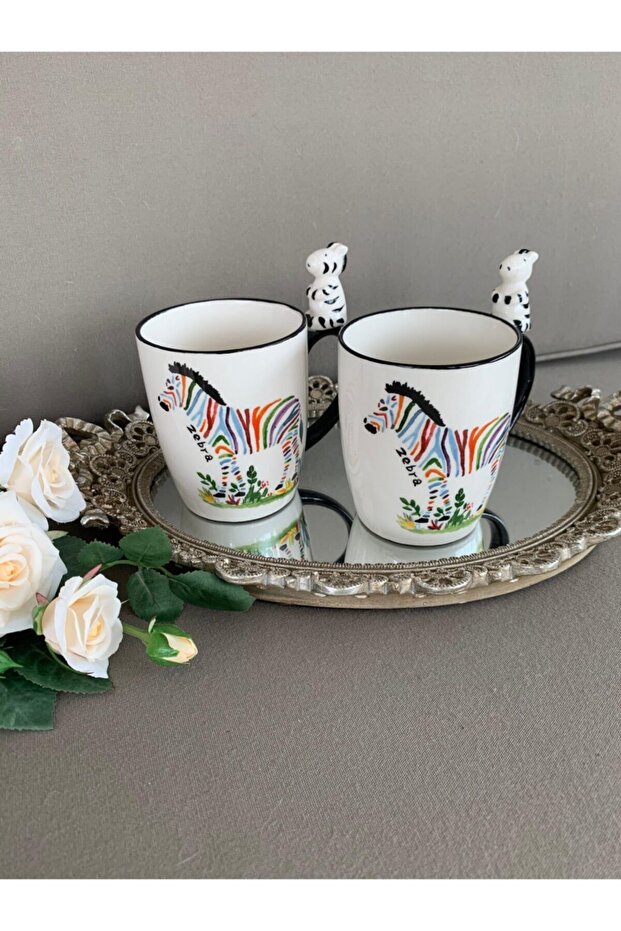 White Patterned 2-Piece Porcelain Mug - 7