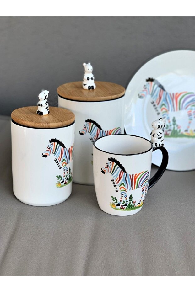White Patterned 2-Piece Porcelain Mug - 8