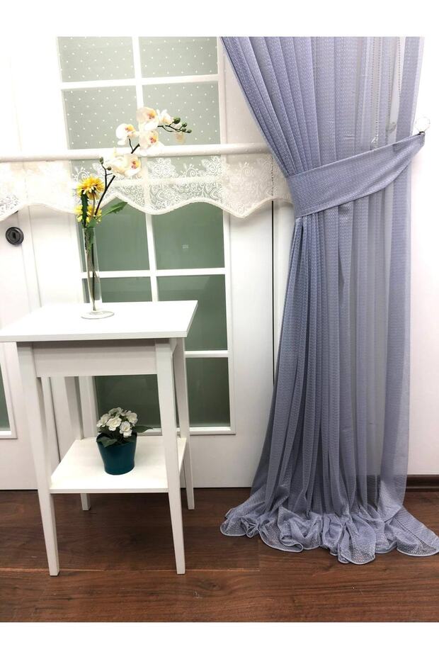 Kendinden Desenli Tül Fon Perde, 60x260, 1/3 Sık Pile, Pileli, Tek Kanat - 5