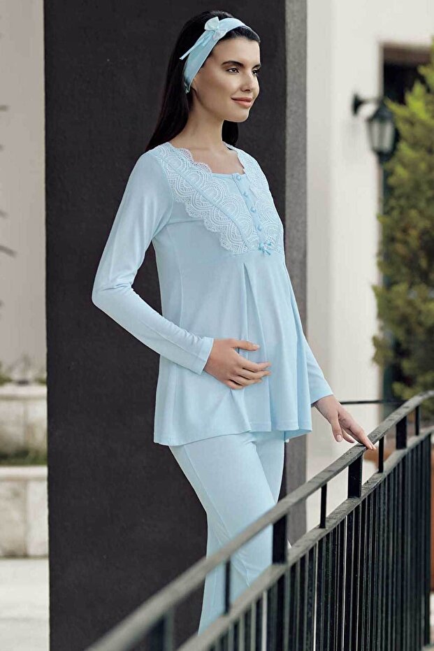 Woman's Blue Maternity Pajama Set Mbp23725-2