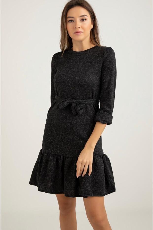 Simli ,siyah Triko Elbise - 1