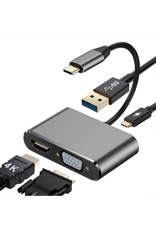 Type- C To Hub Pd Hdmi+vga+usb Dönüştürücü Adapter 4 In 1 - 1