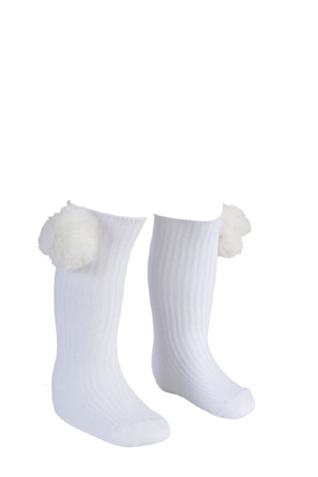 Baby Girl Socks - Girl's Socks White Pompom Knee Socks 2-3 Years Old Girl / Baby