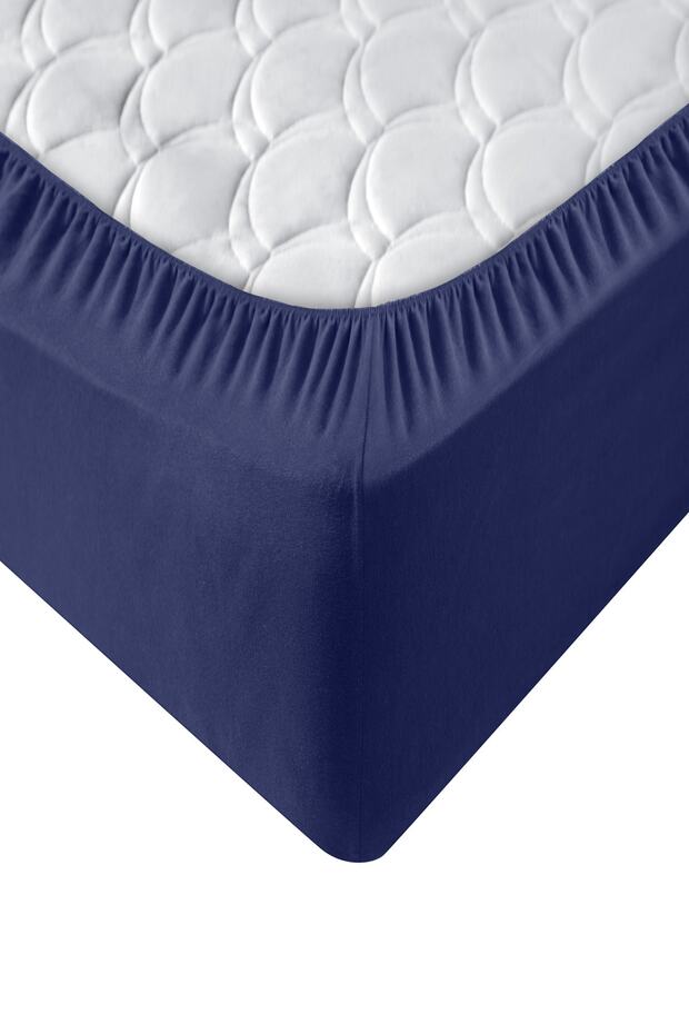 Penye Lastikli Çarşaf, Tek Kişilik ,koyu Mavi, %100 Pamuk Örme Kumaş, 130 gr/m² - 4