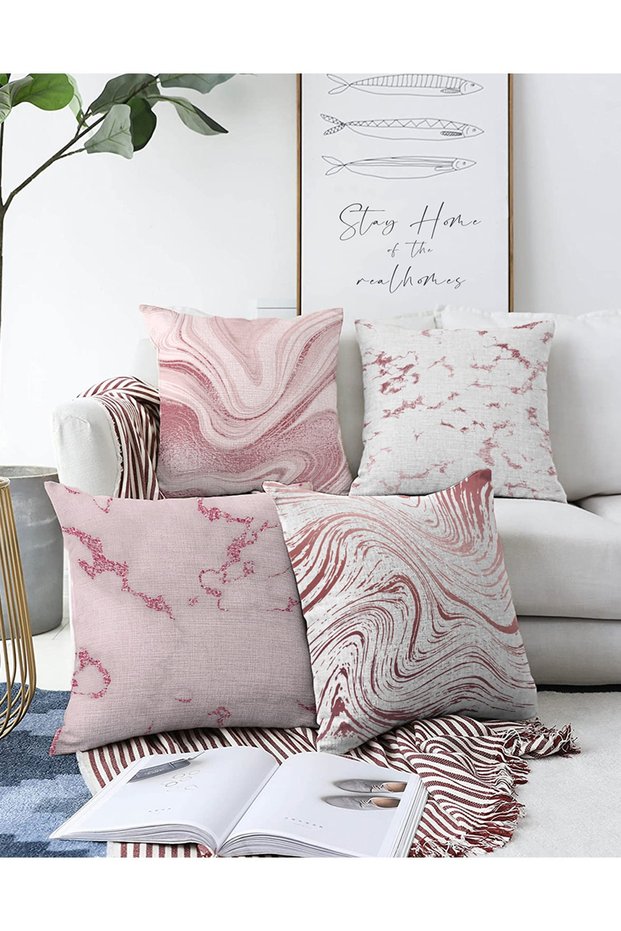 4-Piece Double-Sided Colored Abstract Pattern on the Floor Modern Raschel Knitted Pillow Throw Pillow Cover Set