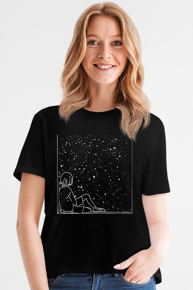 Women's Black Universal Smile Short Sleeve T-Shirt
