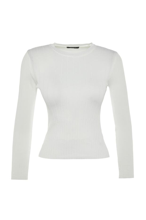 Ecrufarbener Basic-Strickpullover mit Rundhalsausschnitt TWOAW23KZ01249 - 6
