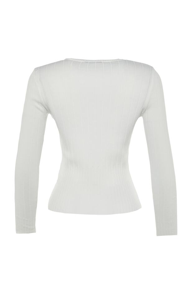 Ecrufarbener Basic-Strickpullover mit Rundhalsausschnitt TWOAW23KZ01249 - 8