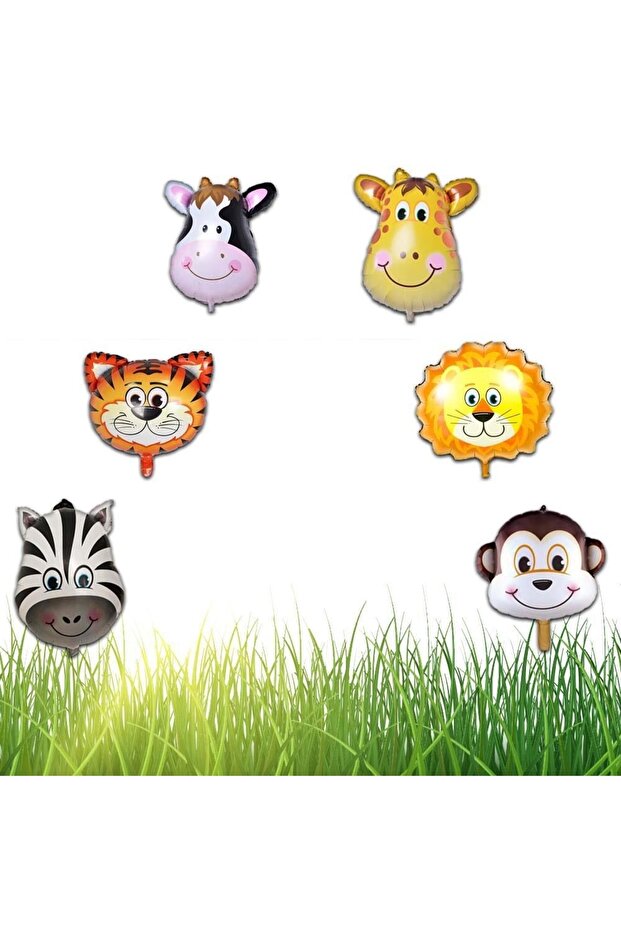 Safari Animals Head 6-Piece Foil Balloon 35 Cm