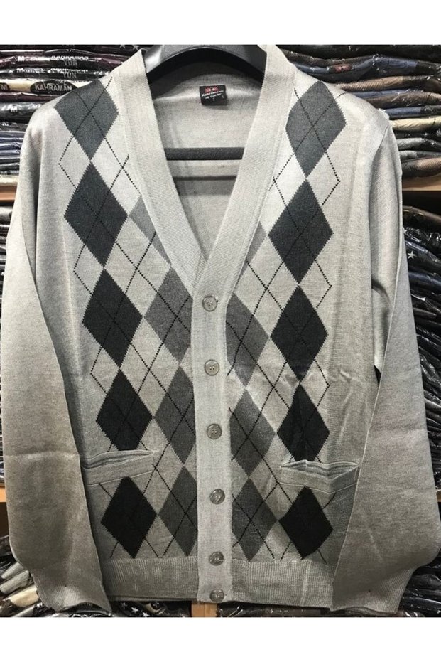 Men's Dad Patterned Thin Knitwear Cardigan