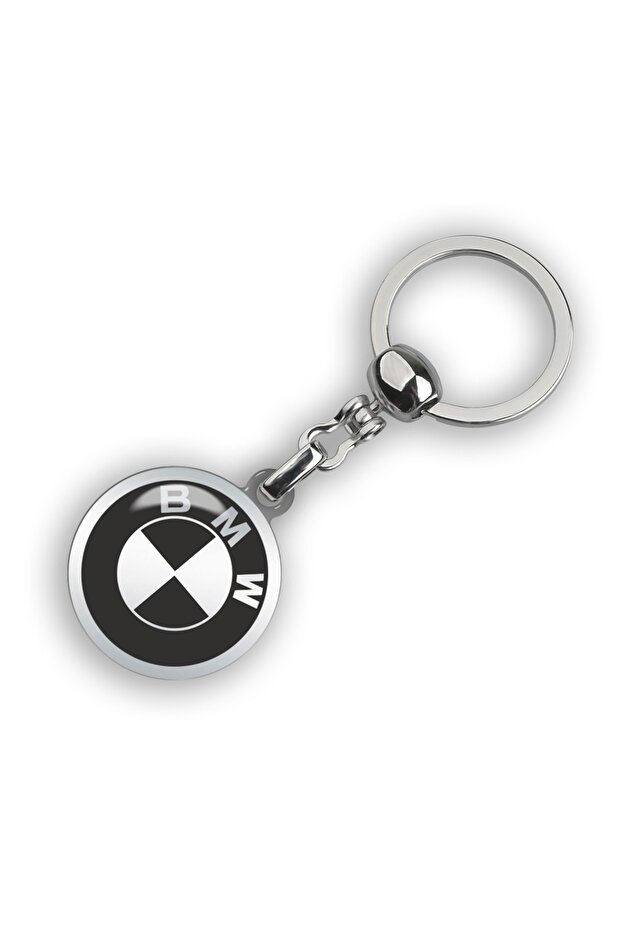 سلسلة مفاتيح مستديرة مطبوعة بشعار Bmw بلون واحد. أسود-كروم ملون