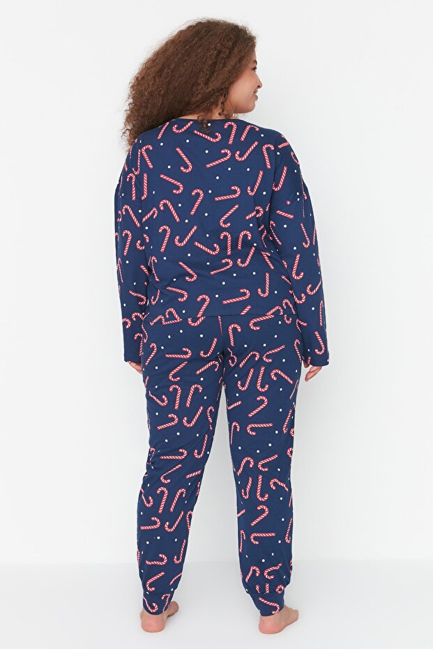 Lacivert Yılbaşı Temalı Örme Pijama Takımı TBBAW23AI00026 - 5