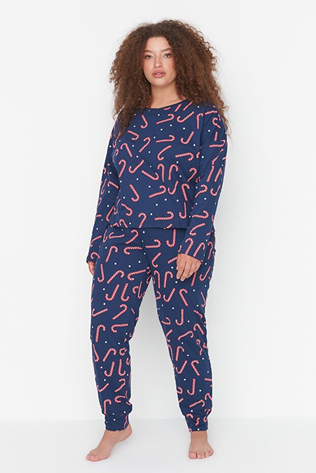 Lacivert Yılbaşı Temalı Örme Pijama Takımı TBBAW23AI00026 - 4