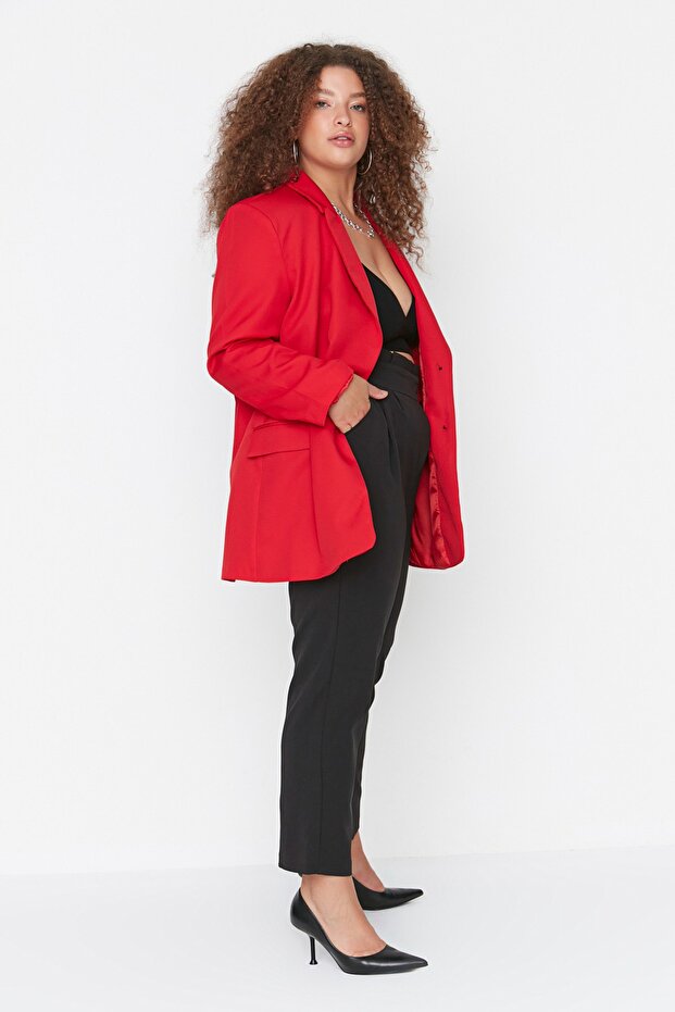 Czarne spodnie z regulowanym paskiem, tkane, w dużym rozmiarze TBBAW23AR00014 - 3