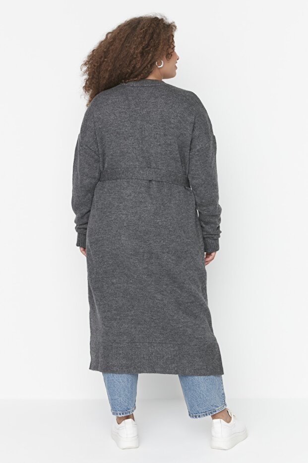 Antrasit Oversize/Bol Kesim Triko Hırka TBBAW23AV00017 - 6