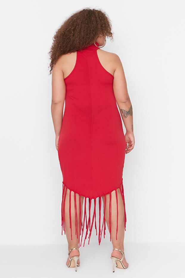Red Tassel Detailed Knitted Dress TBBSS22AH00046 - 5