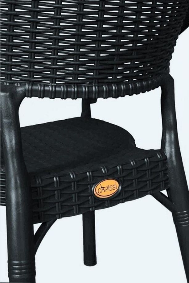 Capissi Rattan Siyah Masa Takımı 90*150 Camlı Masa 6 Adet Bambu Rattan Koltuk - 3