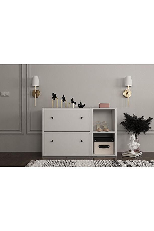 Rafli Düser Kapakli Dolapli Ayakkabilik Beyaz 100 Cm Ayk-1044-ç - 1
