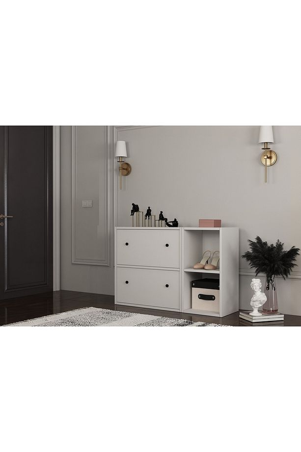 Rafli Düser Kapakli Dolapli Ayakkabilik Beyaz 100 Cm Ayk-1044-ç - 2