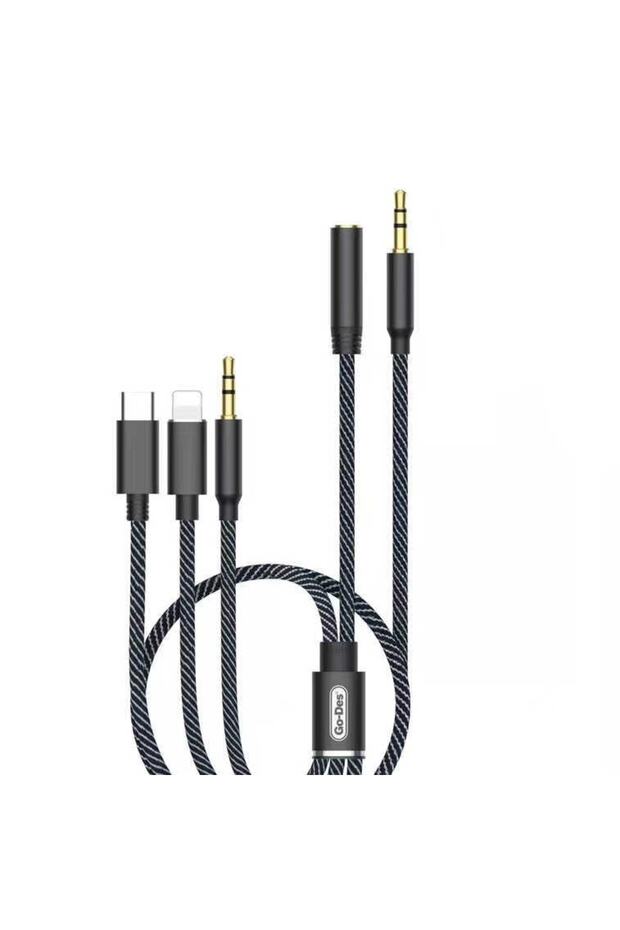 Go Des Gac-368 5 In 1 Aux Audio Ses Kablosu Tak-çalıştır - 3.5mm (erkek/dişi) & Type-c & Lightning - 3