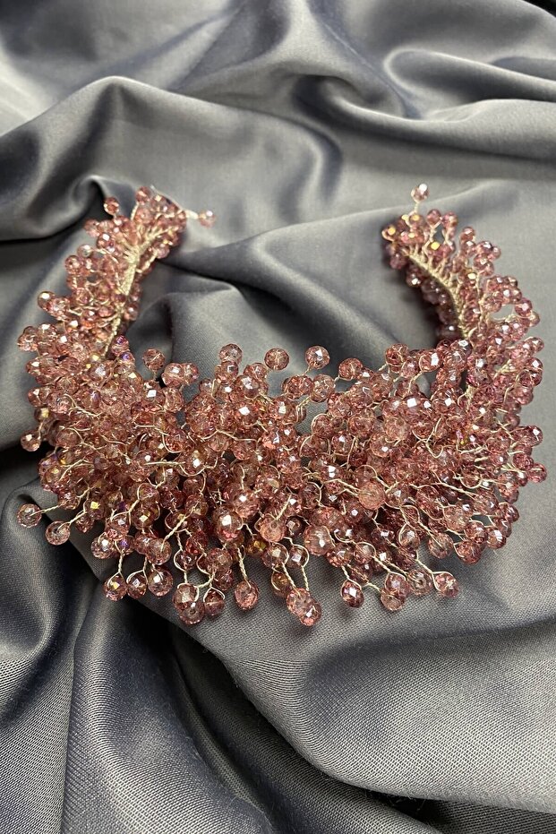 Salmon Pollux Crystal Stone Henna and Bridal Crown for Brides