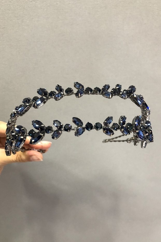 Hair Accessory Navy Blue Jewelled Bridal Crown