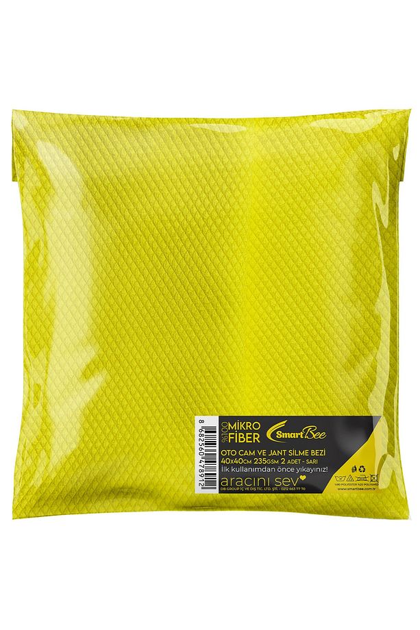2'li Mikrofiber Cam Ve Jant Silme Bezi 40x40 235gr/m2 - Sarı - 1