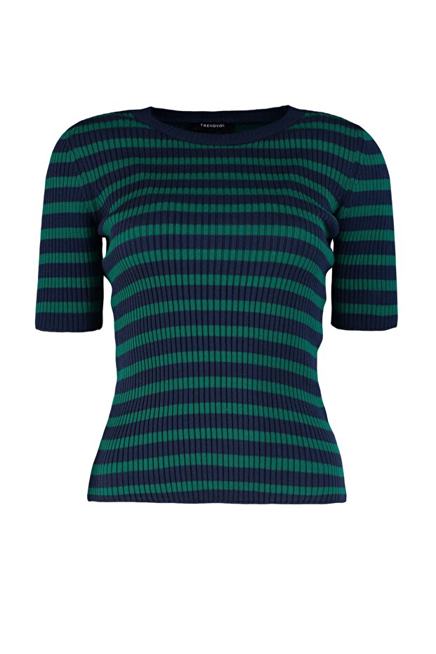 Marineblauer Basic-Strickpullover mit Streifen TWOSS20KZ0075 - 8