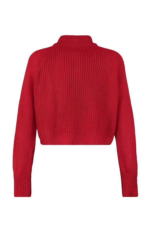 Kırmızı Crop Fermuarlı Dik Yaka Basic Triko Kazak TWOAW22KZ1632 - 6