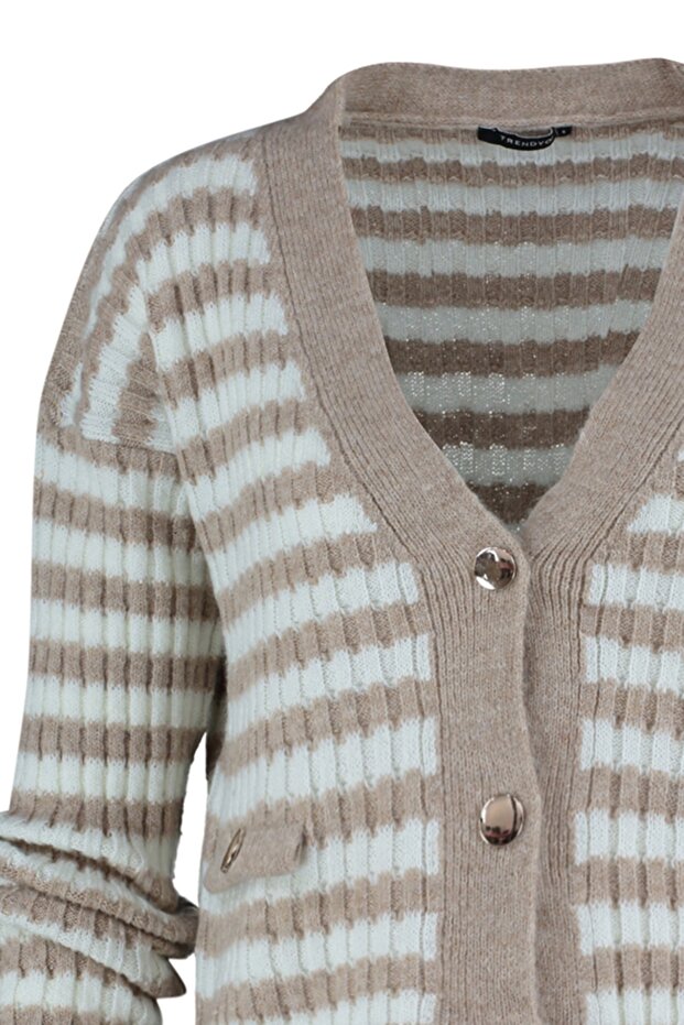 Camel Yumuşak Dokulu Çizgili Triko Hırka TWOAW23HI00266 - 8
