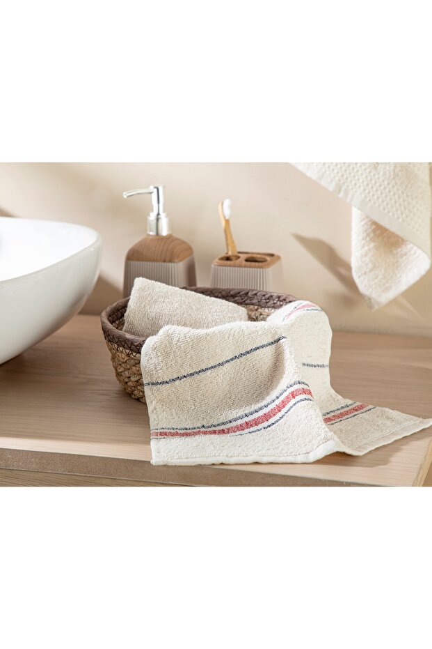 Modern Lines Washed Hand Towel 30X45 cm Beige – Claret Red