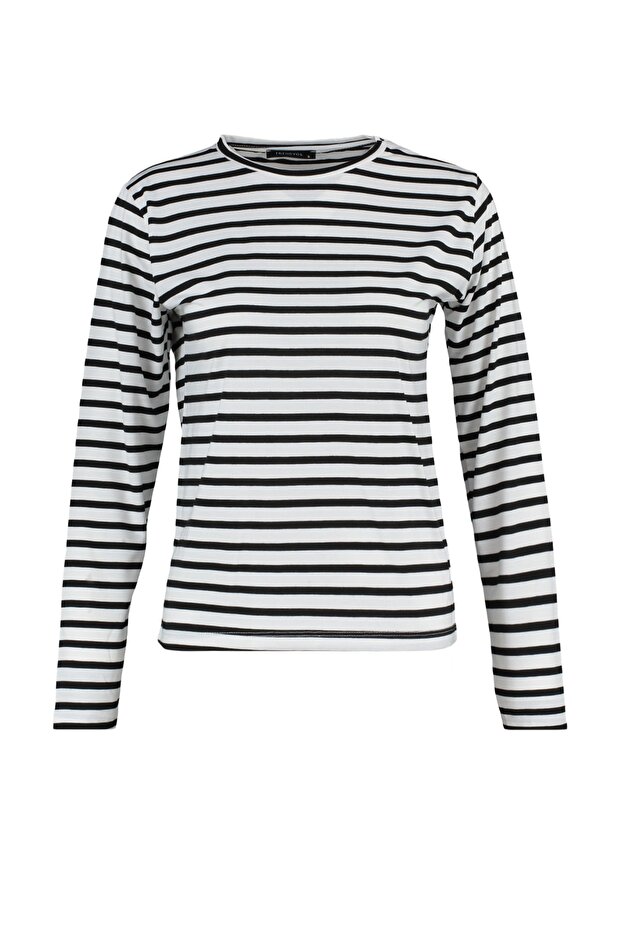 Dzianinowy T-shirt basic w białe paski TWOAW23TS00002 - 6