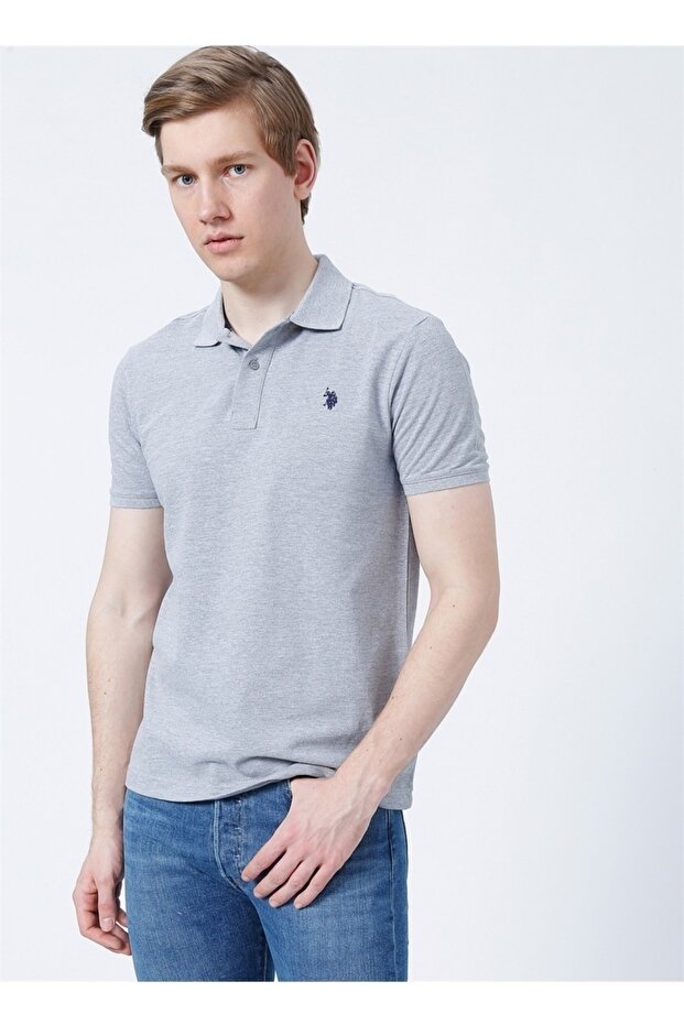Base. Polo Assn Polo Collar Slim Fit No Pocket Plain Anthracite Men's T-shirt