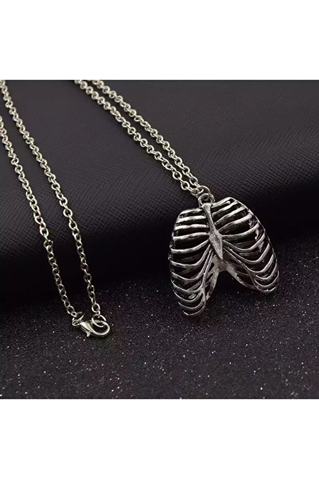 Moda Gotik Vintage Göğüs Kafesi Kolye Anatomik Iskelet Kalp Retro Kolye Takı - 5