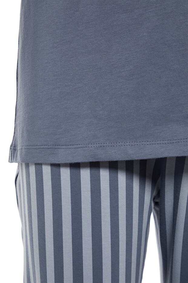 Açık Mavi Regular Fit Baskılı Örme %100 Pamuk Pijama Takımı THMAW21PT0715 - 4